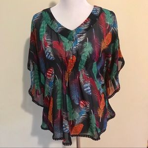 Love Fire Feather Print Blouse